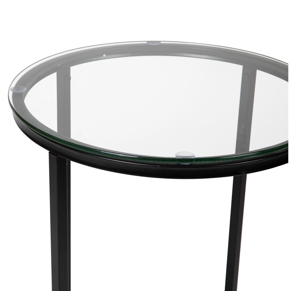Clear Top/Matte Black Frame |#| Clear Glass Living Room End Table with Crisscross Matte Black Metal Frame