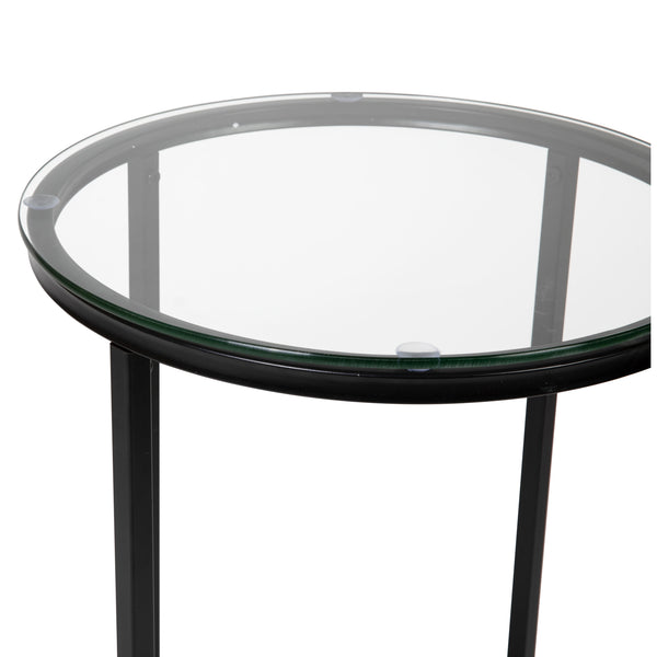 Clear Top/Matte Black Frame |#| Clear Glass Living Room End Table with Crisscross Matte Black Metal Frame