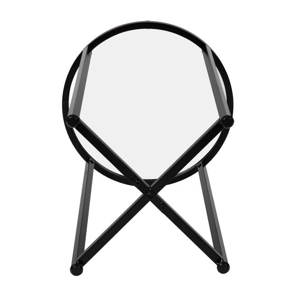 Clear Top/Matte Black Frame |#| Clear Glass Living Room End Table with Crisscross Matte Black Metal Frame