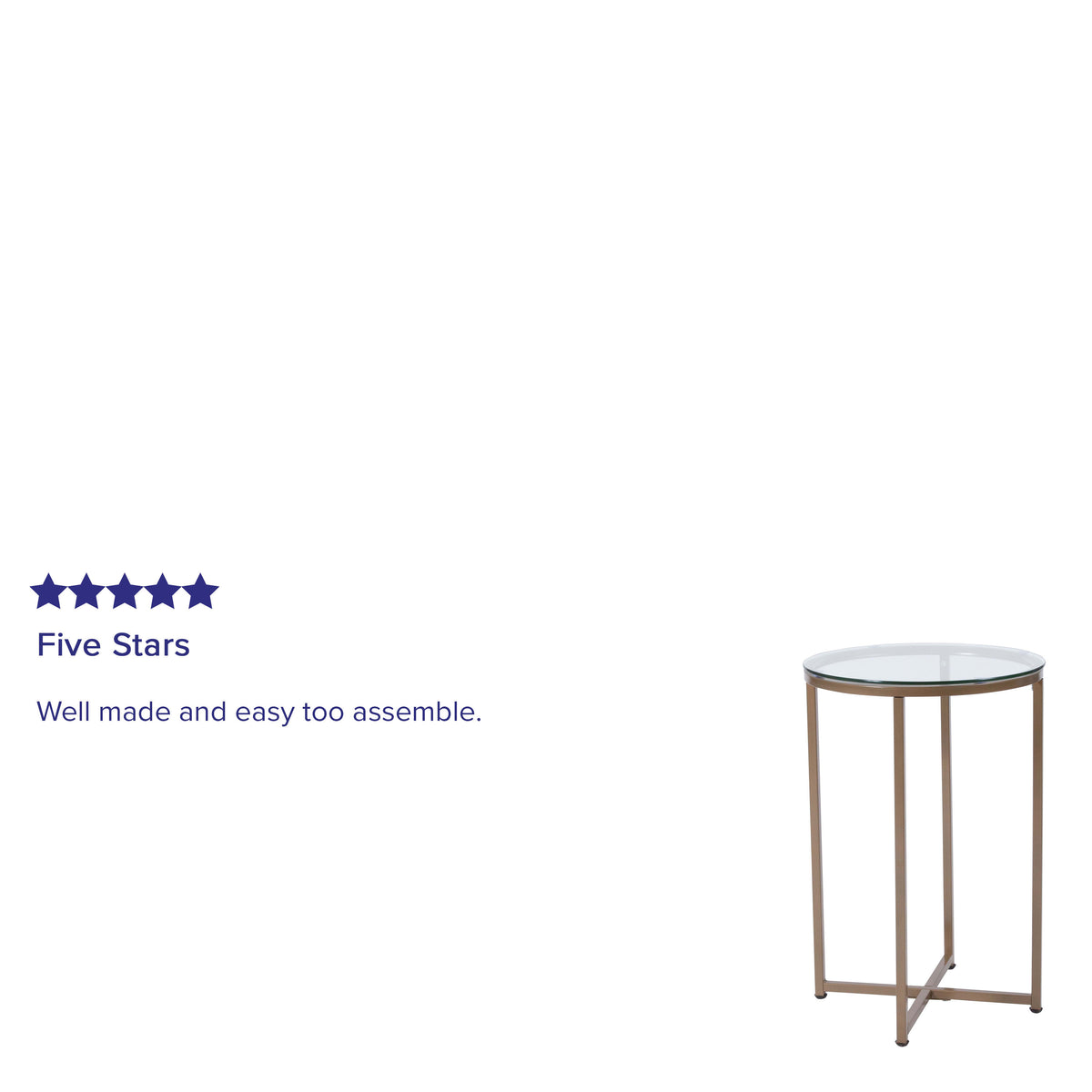 Clear Top/Brushed Gold Frame |#| Clear Glass Living Room End Table with Crisscross Brushed Gold Metal Frame