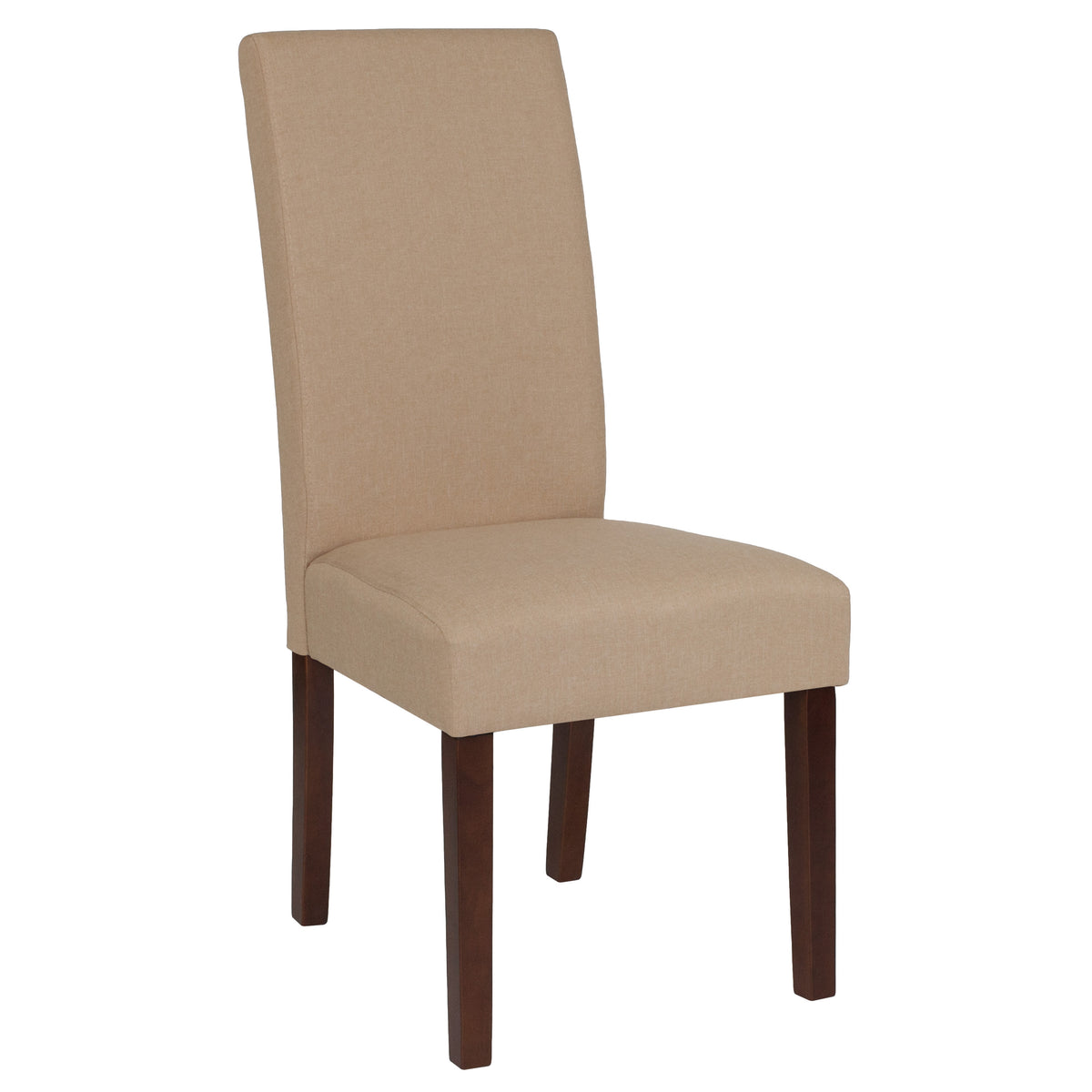 Beige Fabric |#| Beige Fabric Upholstered Parsons Chair with Panel Stitching and Mahogany Legs