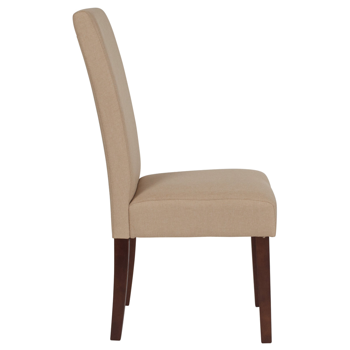 Beige Fabric |#| Beige Fabric Upholstered Parsons Chair with Panel Stitching and Mahogany Legs