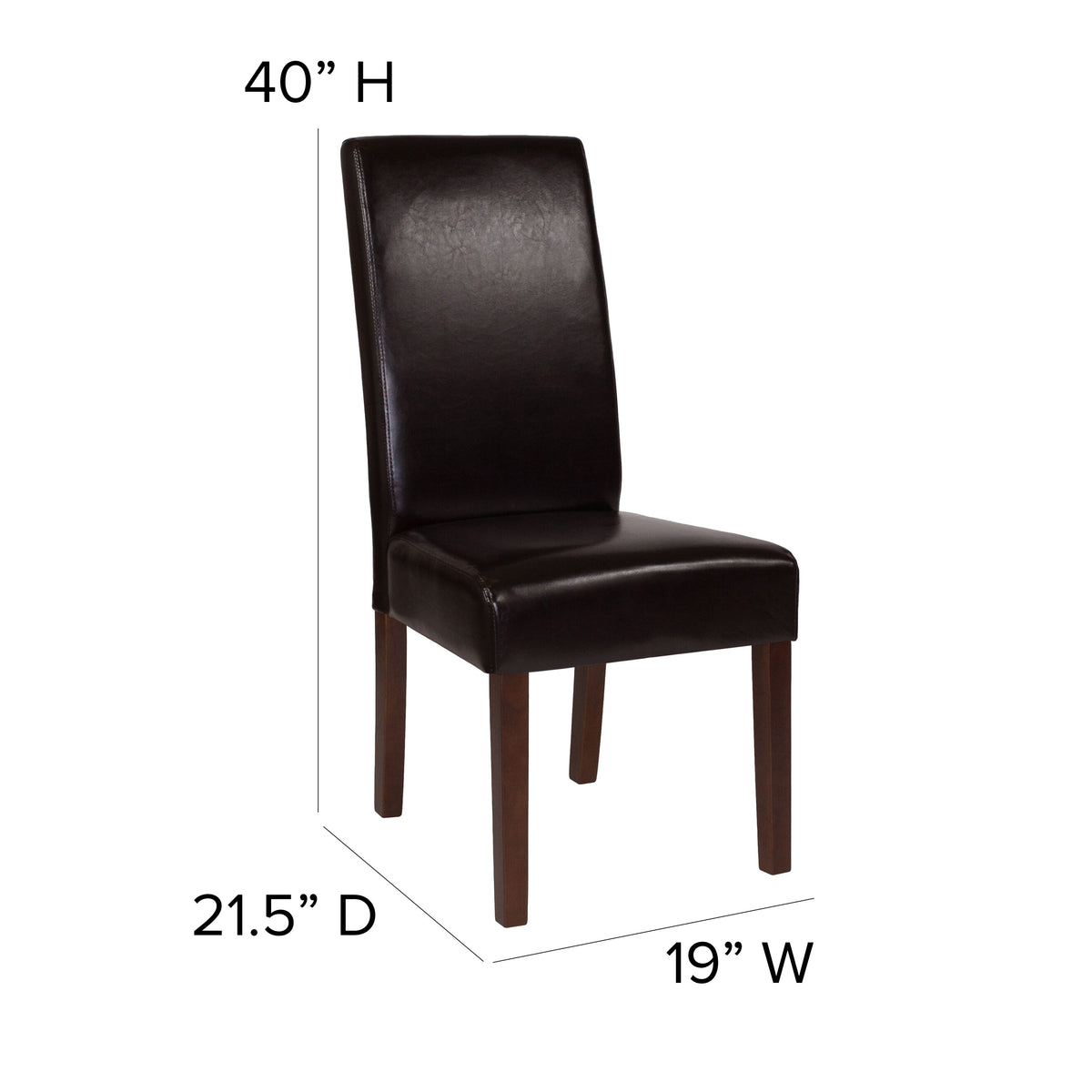 Brown LeatherSoft |#| Brown LeatherSoft Upholstered Parsons Chair w/Panel Stitching &Mahogany Legs