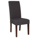 Gray Fabric |#| Gray Fabric Upholstered Parsons Chair with Panel Stitching and Mahogany Legs