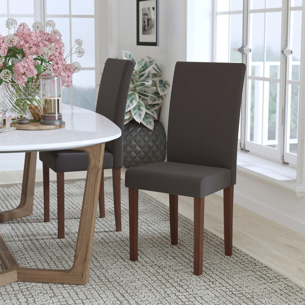 Gray Fabric |#| Gray Fabric Upholstered Parsons Chair with Panel Stitching and Mahogany Legs