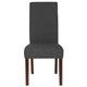 Gray Fabric |#| Gray Fabric Upholstered Parsons Chair with Panel Stitching and Mahogany Legs