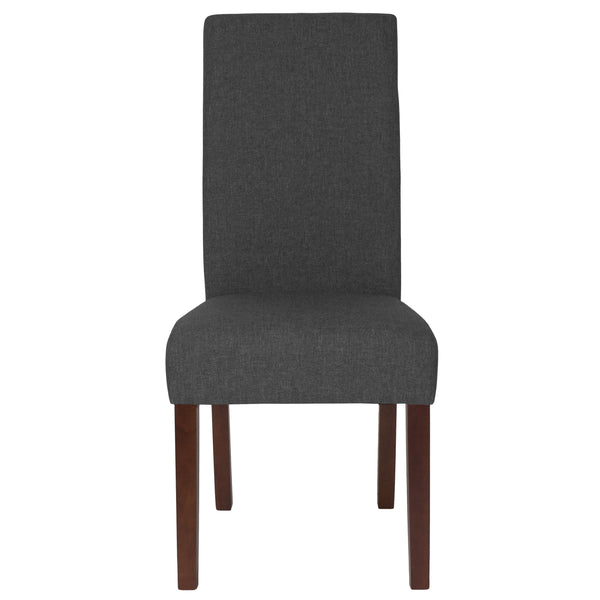 Beige LeatherSoft |#| Beige LeatherSoft Upholstered Parsons Chair w/Panel Stitching &Mahogany Legs