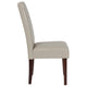 Beige LeatherSoft |#| Beige LeatherSoft Upholstered Parsons Chair w/Panel Stitching &Mahogany Legs
