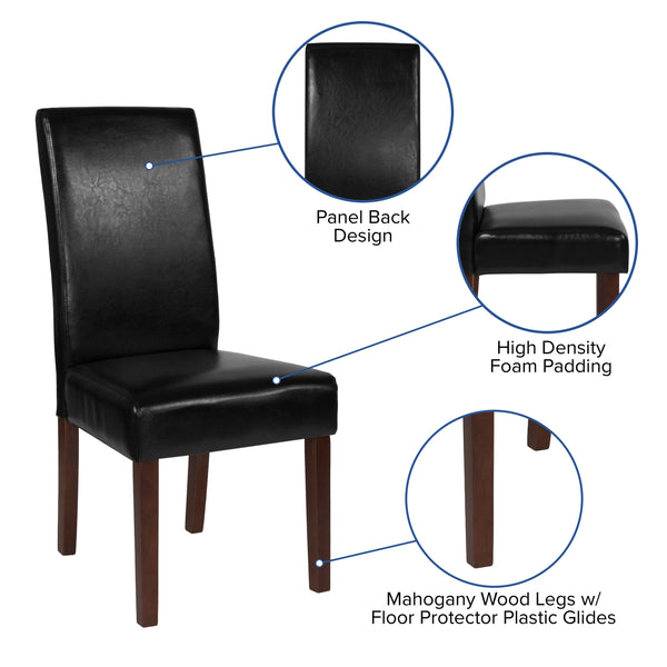 Black LeatherSoft |#| Black LeatherSoft Upholstered Parsons Chair w/Panel Stitching &Mahogany Legs