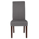 Light Gray Fabric |#| Lt Gray Fabric Upholstered Parsons Chair with Panel Stitching and Mahogany Legs