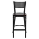 Mahogany Wood Seat/Black Metal Frame |#| Black Grid Back Metal Restaurant Barstool with Mahogany Wood Seat