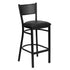Black Vinyl Seat/Black Metal Frame |#| Black Grid Back Metal Restaurant Barstool with Black Vinyl Upholstered Seat
