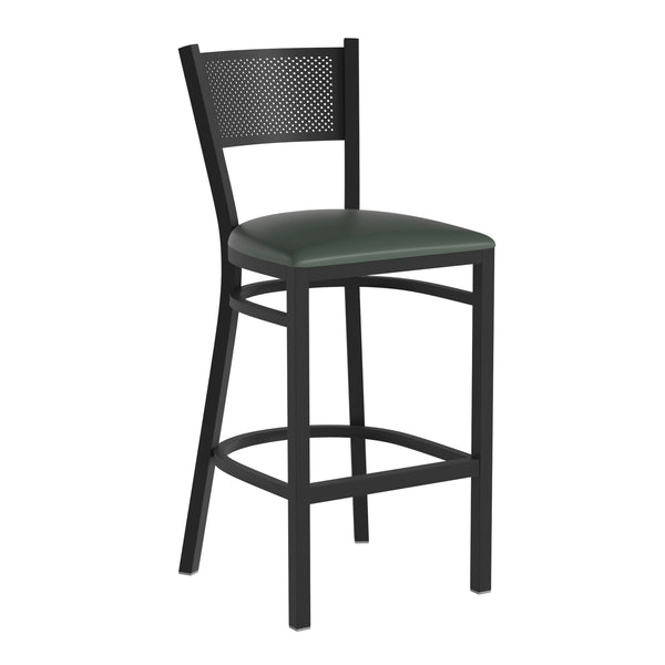 Walnut Wood Seat/Black Metal Frame |#| Black Grid Back Metal Restaurant Barstool with Walnut Wood Seat