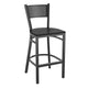 Black Wood Seat/Black Metal Frame |#| Black Grid Back Metal Restaurant Barstool with Black Wood Seat