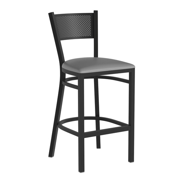 Red Vinyl Seat/Black Metal Frame |#| Black Grid Back Metal Restaurant Barstool with Red Vinyl Upholstered Seat