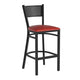 Red Vinyl Seat/Black Metal Frame |#| Black Grid Back Metal Restaurant Barstool with Red Vinyl Upholstered Seat
