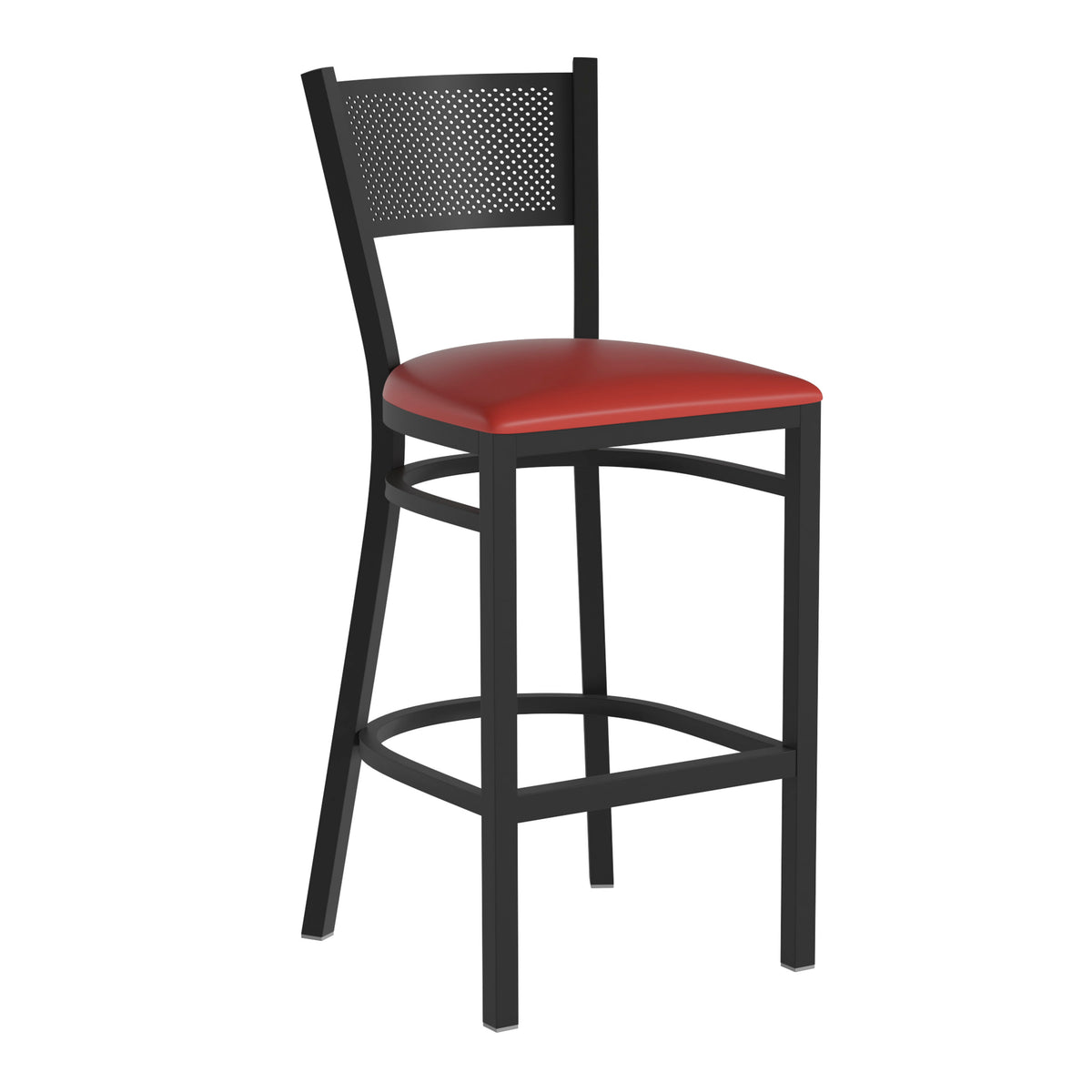 Red Vinyl Seat/Black Metal Frame |#| Black Grid Back Metal Restaurant Barstool with Red Vinyl Upholstered Seat