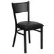Black Vinyl Seat/Black Metal Frame |#| Black Grid Back Metal Restaurant Chair with Black Vinyl Upholstered Seat