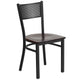 Walnut Wood Seat/Black Metal Frame |#| Black Grid Back Metal Restaurant Chair with Walnut Wood Seat