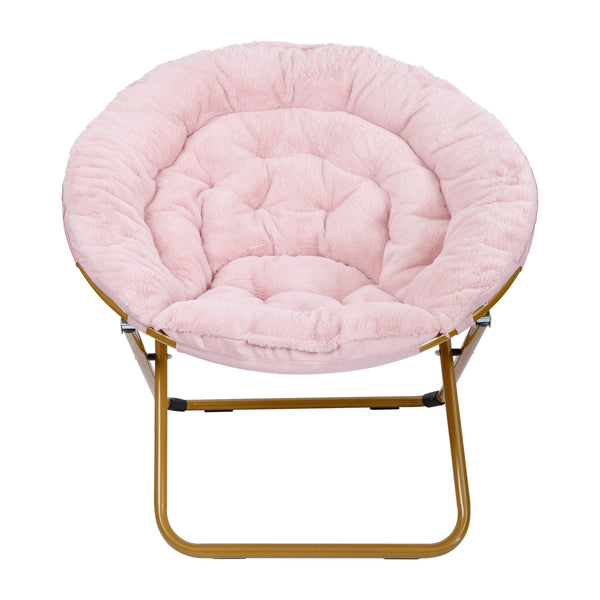 Blush Faux Fur/Soft Gold Frame |#| Folding XL Faux Fur Saucer Chair for Dorm or Bedroom - Dusty Aqua/Soft Gold