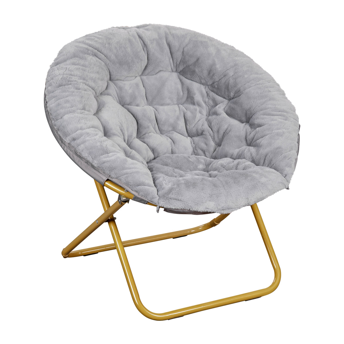 Gray Faux Fur/Soft Gold Frame |#| Folding XL Faux Fur Saucer Chair for Dorm or Bedroom - Dusty Aqua/Soft Gold