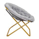 Gray Faux Fur/Soft Gold Frame |#| Folding XL Faux Fur Saucer Chair for Dorm or Bedroom - Dusty Aqua/Soft Gold