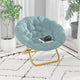 Dusty Aqua Faux Fur/Soft Gold Frame |#| Folding XL Faux Fur Saucer Chair for Dorm or Bedroom - Dusty Aqua/Soft Gold