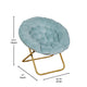 Dusty Aqua Faux Fur/Soft Gold Frame |#| Folding XL Faux Fur Saucer Chair for Dorm or Bedroom - Dusty Aqua/Soft Gold