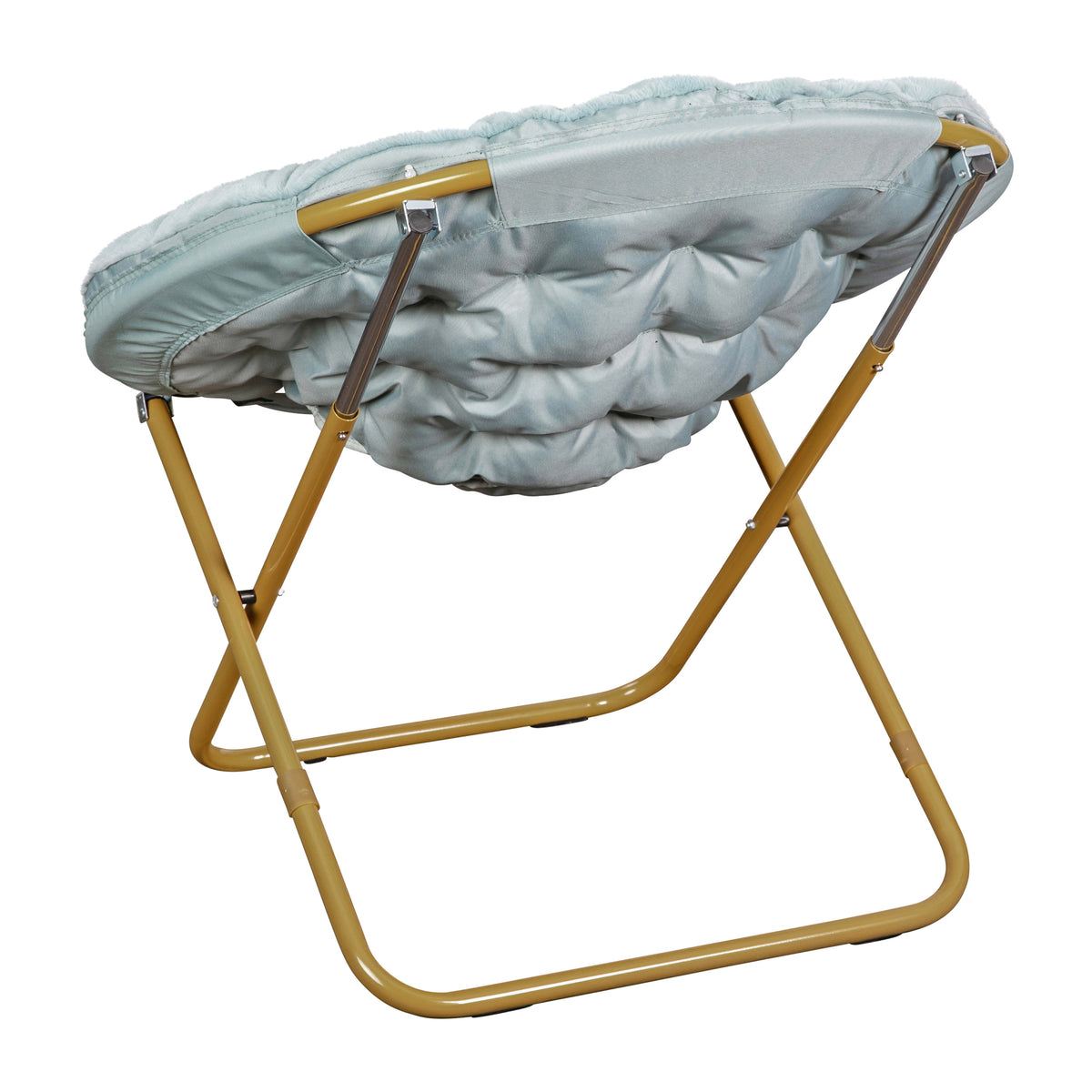 Dusty Aqua Faux Fur/Soft Gold Frame |#| Folding XL Faux Fur Saucer Chair for Dorm or Bedroom - Dusty Aqua/Soft Gold