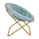 Dusty Aqua Faux Fur/Soft Gold Frame |#| Folding XL Faux Fur Saucer Chair for Dorm or Bedroom - Dusty Aqua/Soft Gold