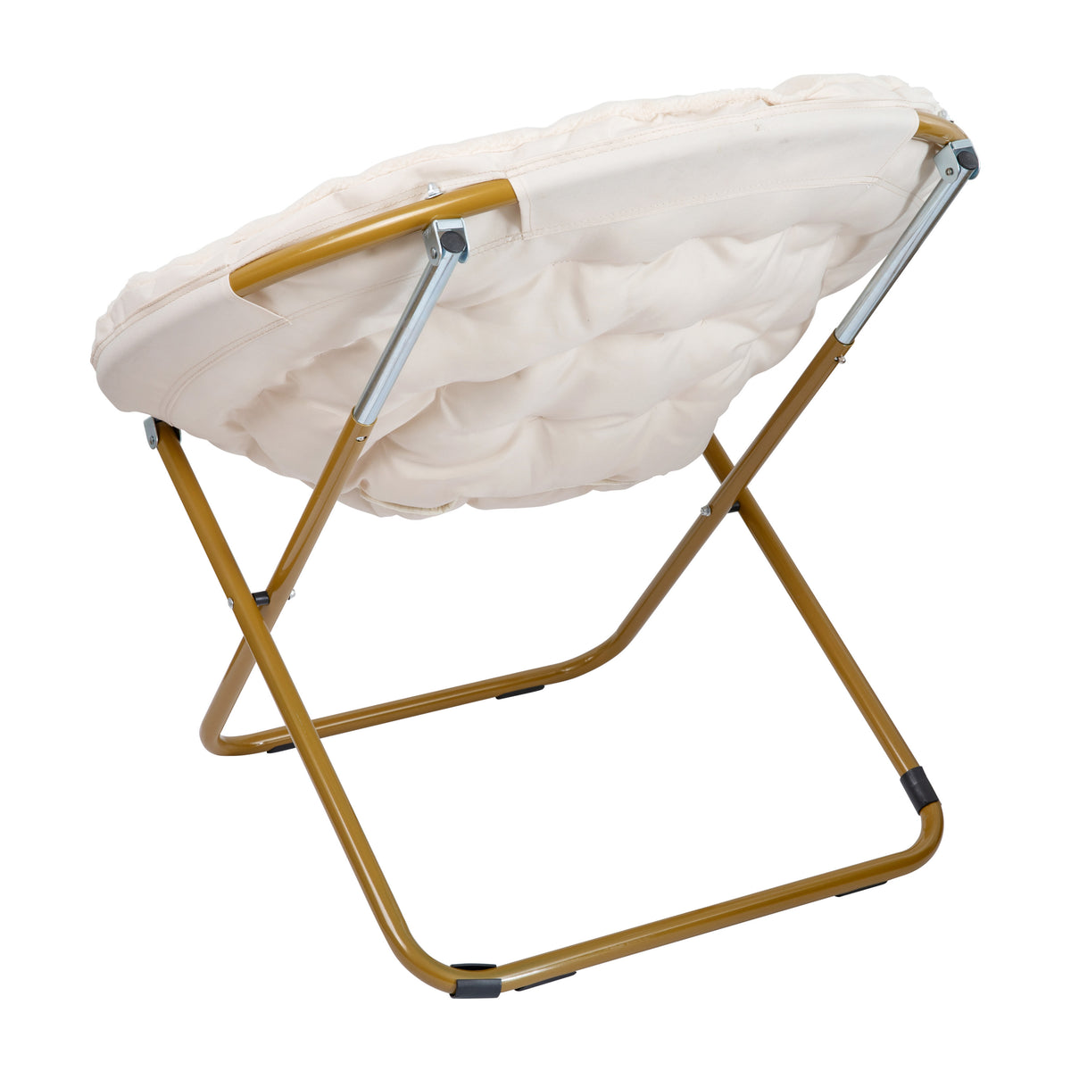 Ivory Sherpa/Soft Gold Frame |#| Folding XL Faux Fur Saucer Chair for Dorm or Bedroom - Dusty Aqua/Soft Gold