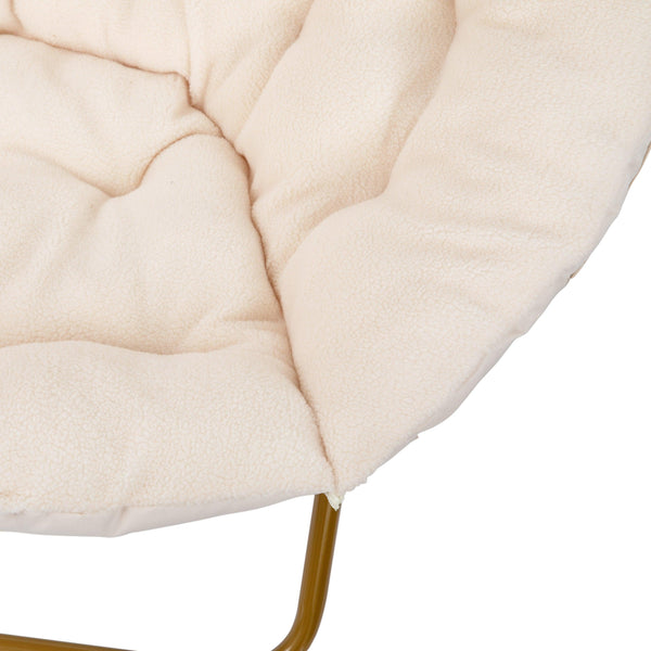 Ivory Sherpa/Soft Gold Frame |#| Folding XL Faux Fur Saucer Chair for Dorm or Bedroom - Dusty Aqua/Soft Gold