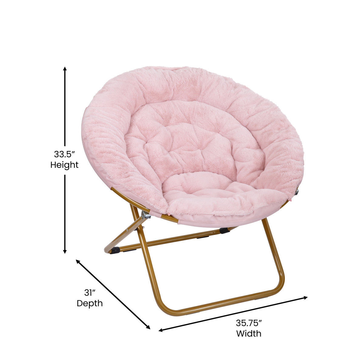 Blush Faux Fur/Soft Gold Frame |#| Folding XL Faux Fur Saucer Chair for Dorm or Bedroom - Dusty Aqua/Soft Gold