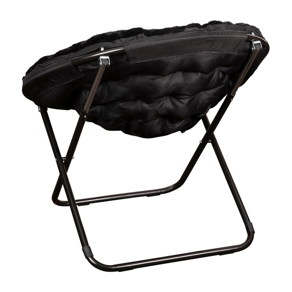 Black Faux Fur/Black Frame |#| Folding XL Faux Fur Saucer Chair for Dorm or Bedroom - Dusty Aqua/Soft Gold