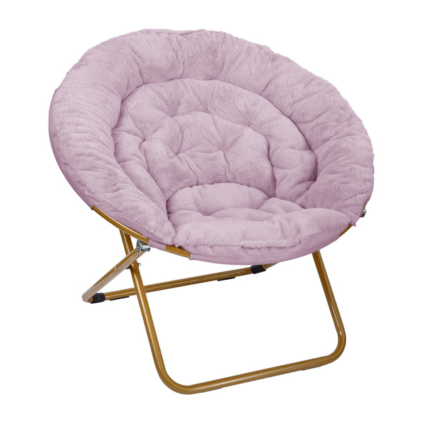 Dusty Purple Fabric/ Soft Gold Frame |#| Folding XL Faux Fur Saucer Chair for Dorm or Bedroom - Dusty Purple/Soft Gold