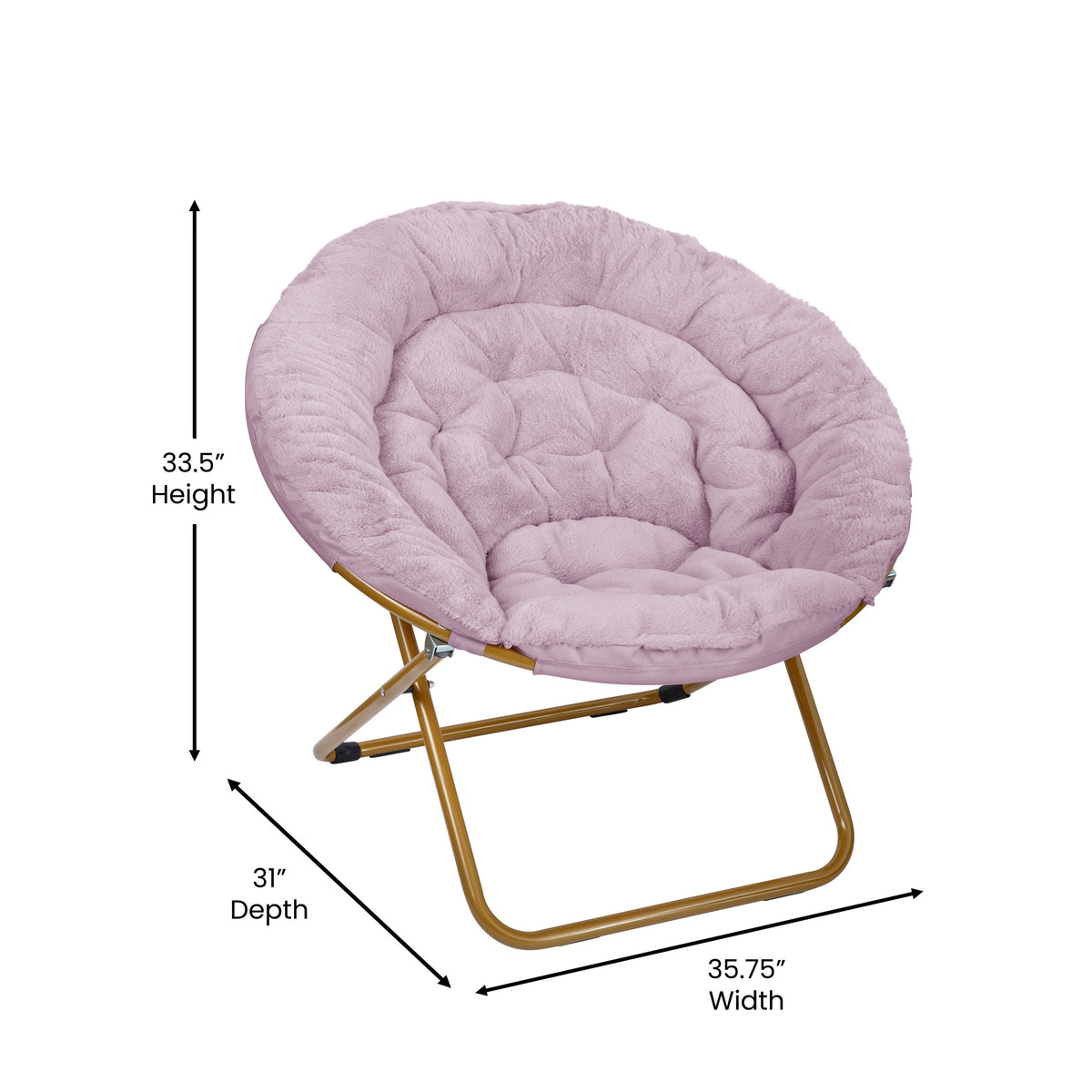 Dusty Purple Fabric/ Soft Gold Frame |#| Folding XL Faux Fur Saucer Chair for Dorm or Bedroom - Dusty Purple/Soft Gold