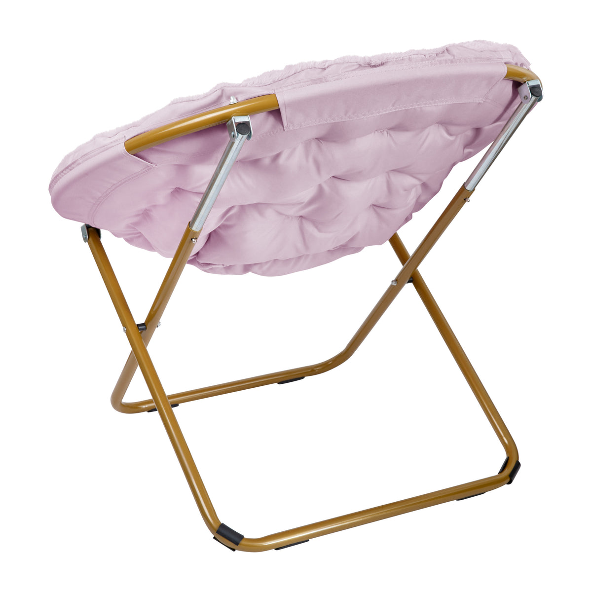 Dusty Purple Fabric/ Soft Gold Frame |#| Folding XL Faux Fur Saucer Chair for Dorm or Bedroom - Dusty Purple/Soft Gold