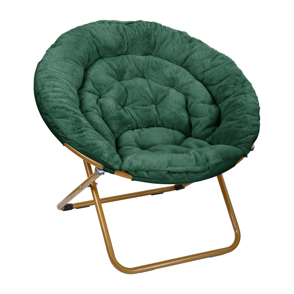 Emerald Fabric/ Soft Gold Frame |#| Folding XL Faux Fur Saucer Chair for Dorm or Bedroom - Emerald/Soft Gold