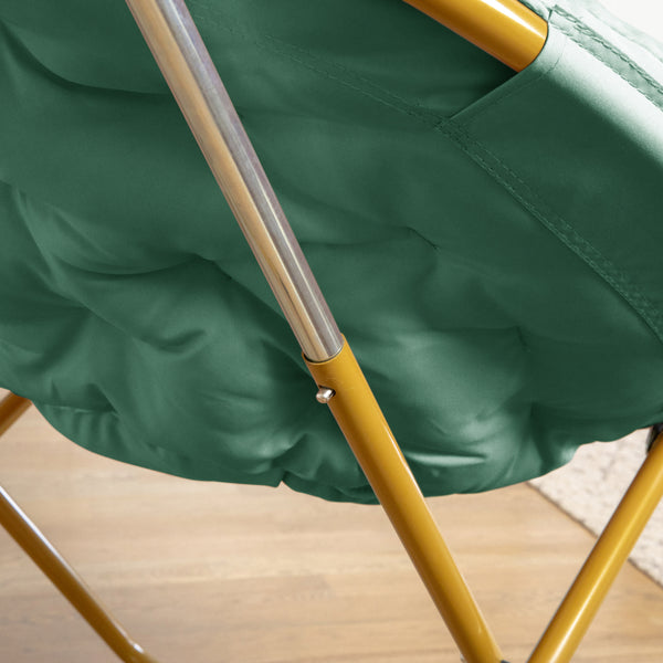 Emerald Fabric/ Soft Gold Frame |#| Folding XL Faux Fur Saucer Chair for Dorm or Bedroom - Emerald/Soft Gold