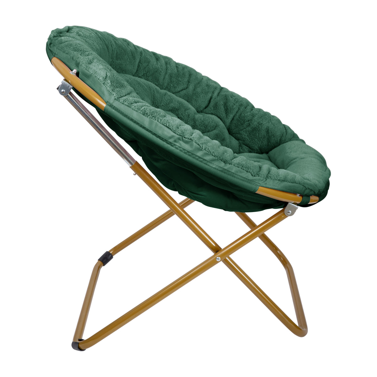 Emerald Fabric/ Soft Gold Frame |#| Folding XL Faux Fur Saucer Chair for Dorm or Bedroom - Emerald/Soft Gold