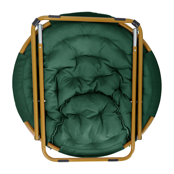 Emerald Fabric/ Soft Gold Frame |#| Folding XL Faux Fur Saucer Chair for Dorm or Bedroom - Emerald/Soft Gold