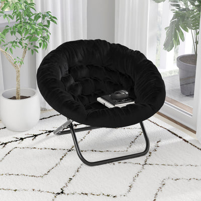 Folding XL Faux Fur Saucer Chair for Dorm or Bedroom - View 2