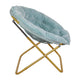Dusty Aqua Faux Fur/Soft Gold Frame |#| Folding XL Faux Fur Saucer Chair for Dorm or Bedroom - Dusty Aqua/Soft Gold