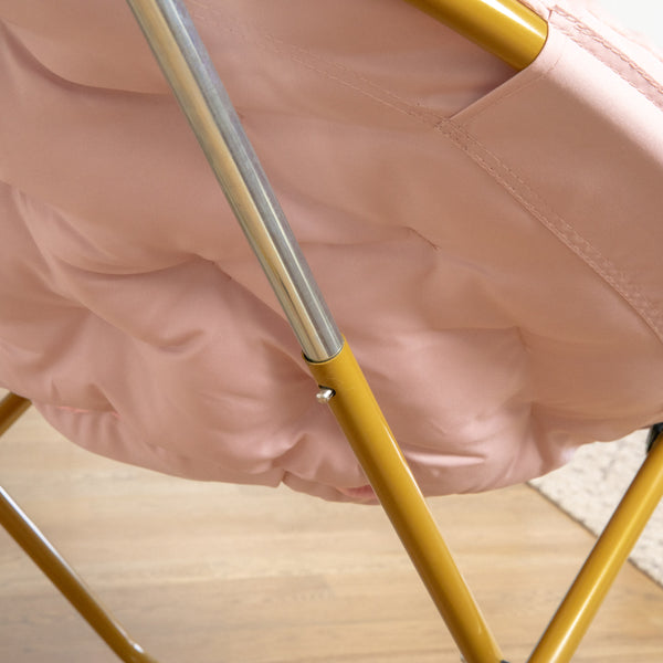 Blush Faux Fur/Soft Gold Frame |#| Folding XL Faux Fur Saucer Chair for Dorm or Bedroom - Blush/Soft Gold