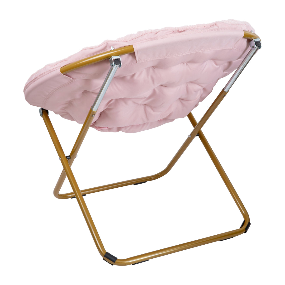 Blush Faux Fur/Soft Gold Frame |#| Folding XL Faux Fur Saucer Chair for Dorm or Bedroom - Blush/Soft Gold