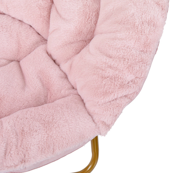 Blush Faux Fur/Soft Gold Frame |#| Folding XL Faux Fur Saucer Chair for Dorm or Bedroom - Blush/Soft Gold