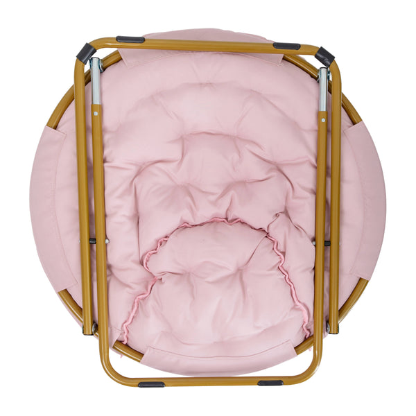 Blush Faux Fur/Soft Gold Frame |#| Folding XL Faux Fur Saucer Chair for Dorm or Bedroom - Blush/Soft Gold