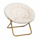 Ivory Sherpa/Soft Gold Frame |#| Folding XL Faux Fur Saucer Chair for Dorm or Bedroom - Ivory/Soft Gold