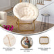 Ivory Sherpa/Soft Gold Frame |#| Folding XL Faux Fur Saucer Chair for Dorm or Bedroom - Ivory/Soft Gold