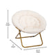 Ivory Sherpa/Soft Gold Frame |#| Folding XL Faux Fur Saucer Chair for Dorm or Bedroom - Ivory/Soft Gold